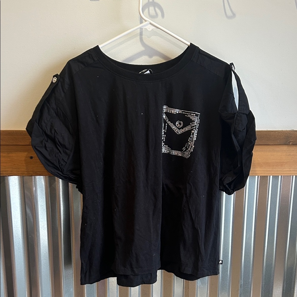 Karl Lagerfeld Black Tee with Embellished Pocket
